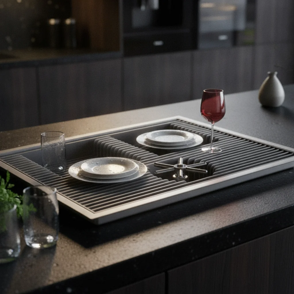Handpour Tray with Cup Washer Slatted Coffee Drainage Tray Drainboard Recessed for Baristas, Tea Stations, Kitchens