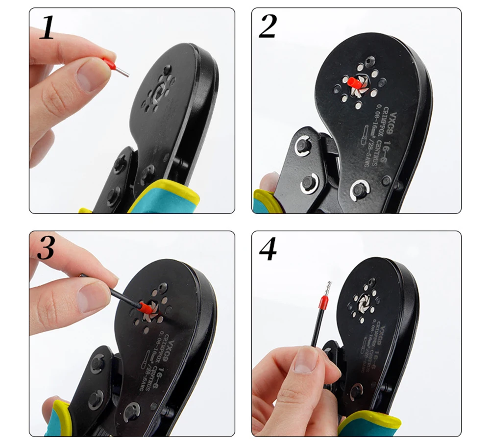 Herramientas de prensado de terminales tubulares, Mini alicates de prensado de terminales de gran tamaño, juego de abrazaderas eléctricas de precisión, 0,08-16mm ², 16-6