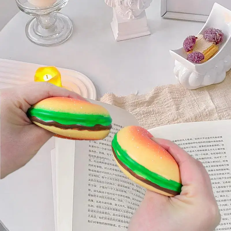 Hamburger Squish Toy Stress Relief Funny Novelty & Simulation Fidget Food Shape Extrusion Relaxation Stress Stretch Hamburger To