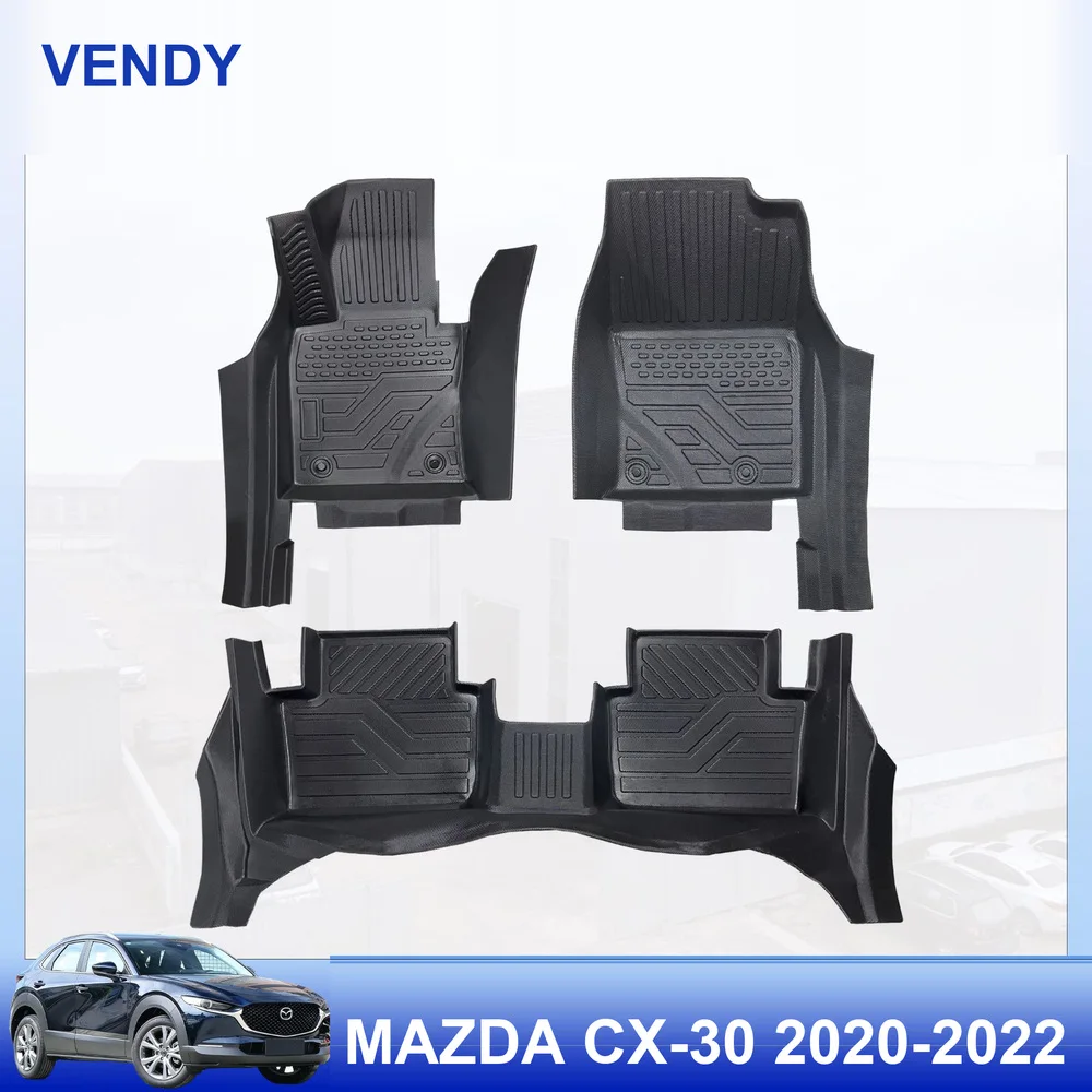 TPE Car Floor Mats Custom Fit for Mazda CX-30 2020-2022 Left Hand Drive Full Set All Weather Waterproof Easy to Clean