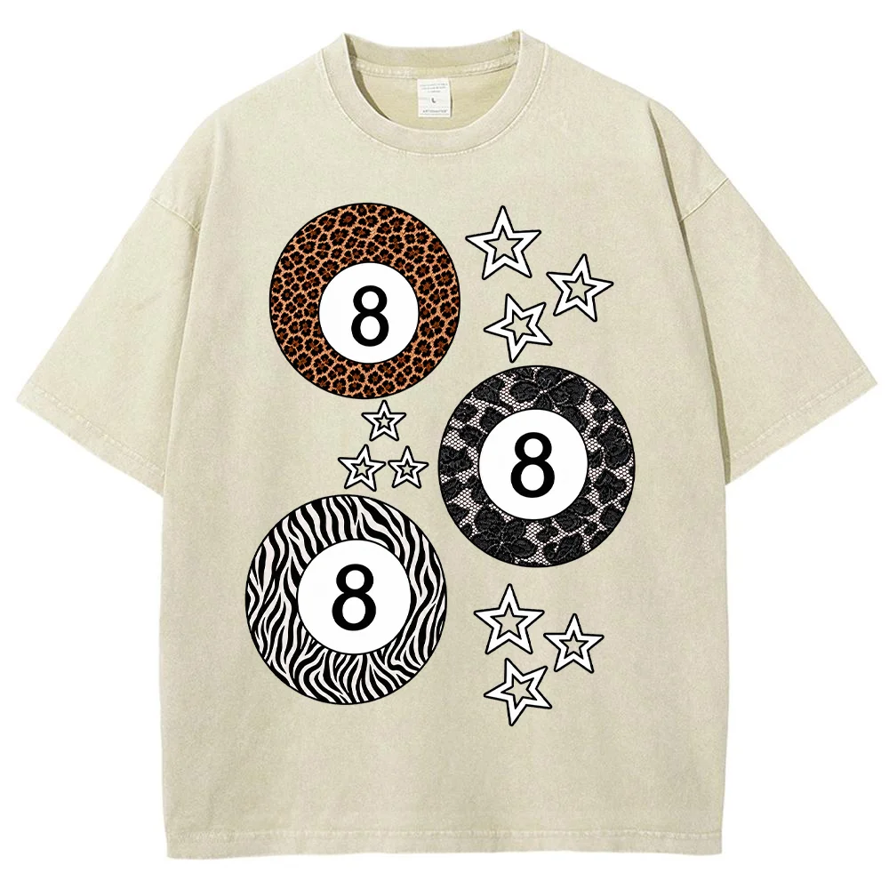Women 8 Ball Animal Print Star Graphic T Shirt Y2K Aesthetic Tee Summer Short Sleeve Top Casual Streetwear Fashion Clothing