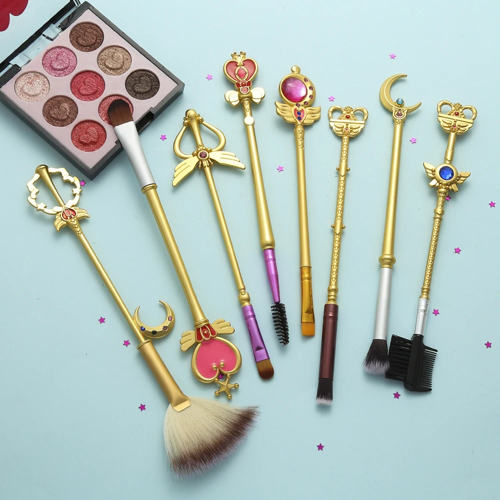 8Pcs Sailor Moon Makeup Brushes Cosmetics Soft Fiber Hair Makeup Blush Eye Shadow Eyebrow Brush Cosplay Tsukino Usagi Props