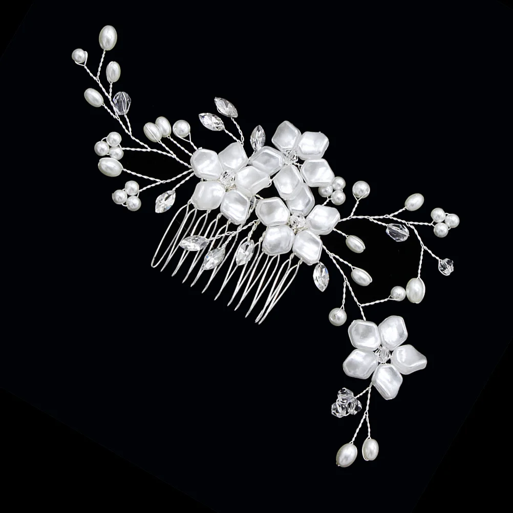 مشط شعر الزفاف من حجر الراين باللون الفضي والزهور واللؤلؤ الاصطناعي وأوراق الكريستال وإكسسوارات شعر الزفاف الأنيقة لوصيفة العروس #2