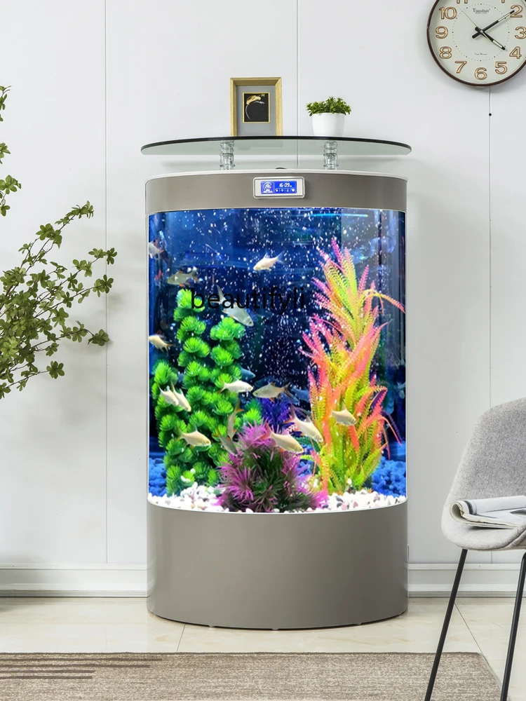 

Vertical Semicircle Fish Tank Living Room Glass Wall Creative Ecological Change Water Home Floor Type Aquarium