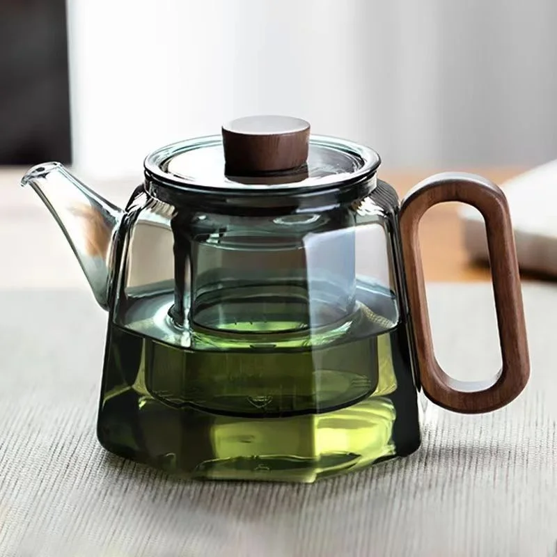 Janpanese 500ml Heat Resistant Glass Teapot Wood Handle Kungfu Tea Kettle With Infuser Flower Puer Tea Maker Tea Set Teaware