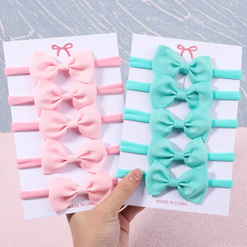 5Pcs/Set Girls Solid Color Bowknot Headband For Baby Kids Grograin Ribbon Headwear Hair Bands Infant Hair Accessories Wholesale