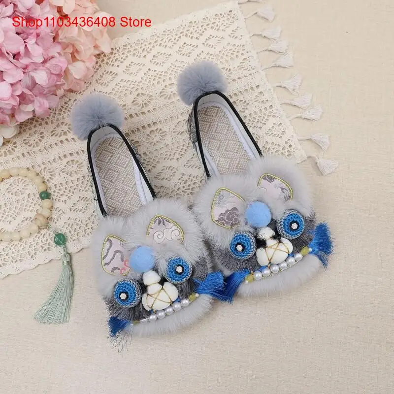 New Genuine Wool Handmade Original Tiger Head Shoes Heavy Industry Intangible Cultural Heritage Women's Shoes