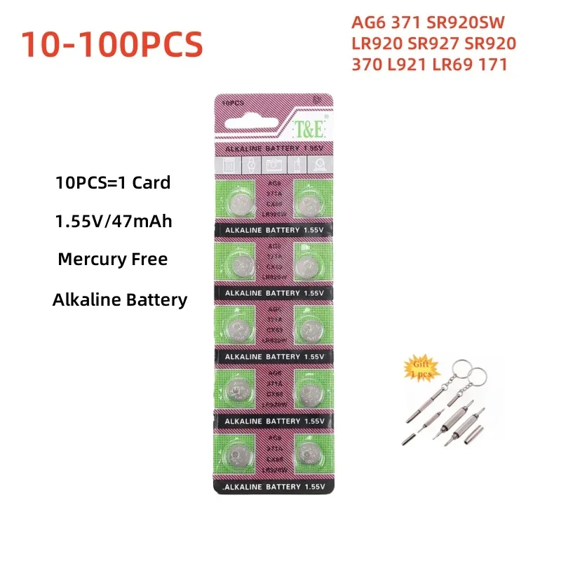 

10-100PCS Battery AG6 SR920SW Button Batteries 371 LR920 SR927 171 370 L921 LR69 SR920 1.55V Cell Coin Batteries For Watch Toys