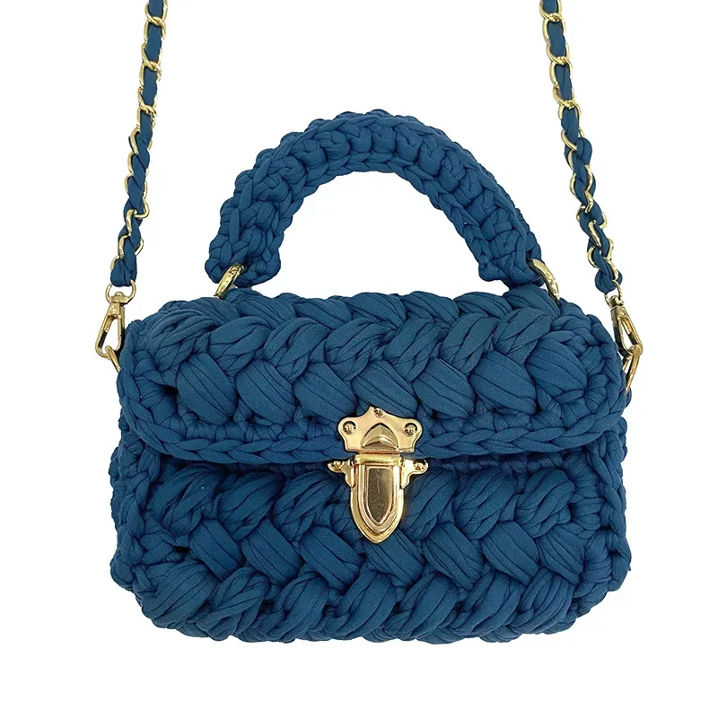 

women's self-made hand woven chain lock cloth bar Crochet woven women's oblique straddle bag single