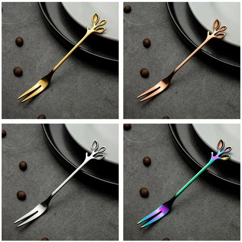 Creative Leaves Dessert Fork Stainless Steel Coffee Stirring Fork Shovel Spoon Dessert Coffee Teaspoon Kitchen Accessory