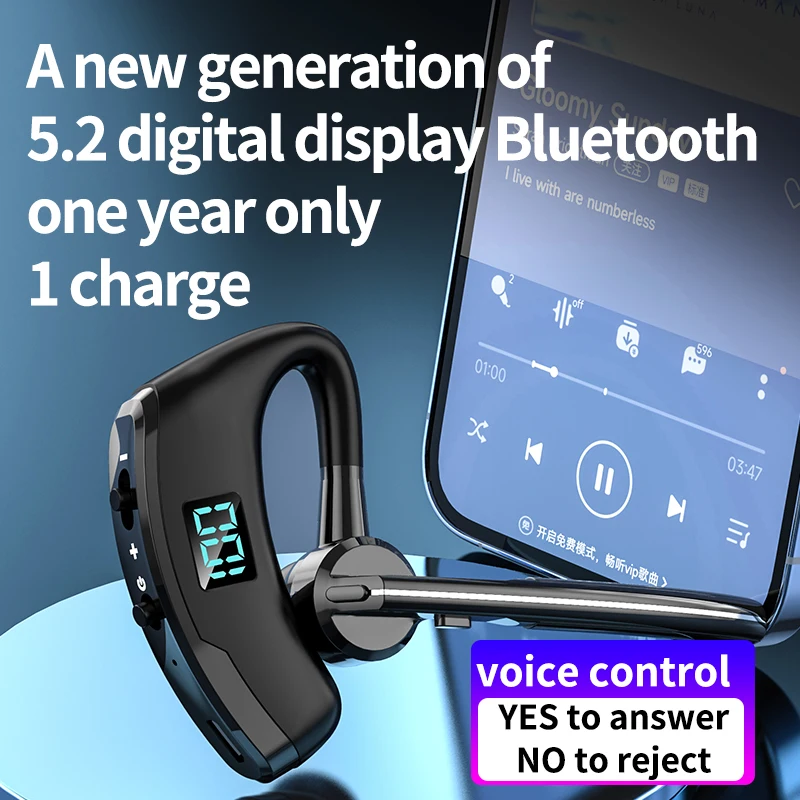 2022 nuovo auricolare V8 Bluetooth 5.2 Business Long Standby controllo vocale cuffie Wireless gancio per l'orecchio musica cuffie sportive con microfono