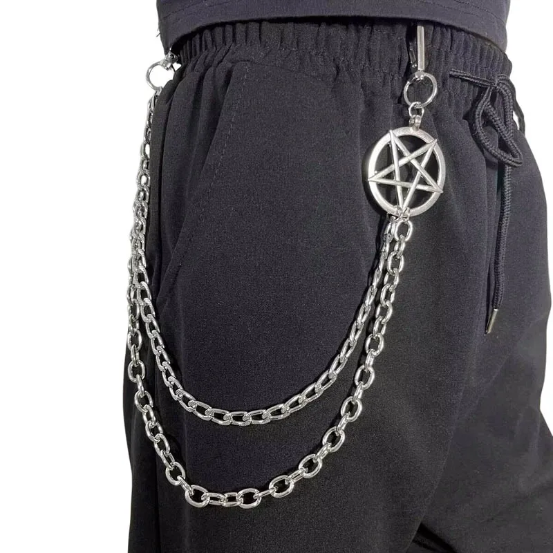 Punk Pants Chain Pentagram Keychains for Men Women Jean Trouser Biker Chains Harajuku Goth Jewelry Gothic Rock Accessories