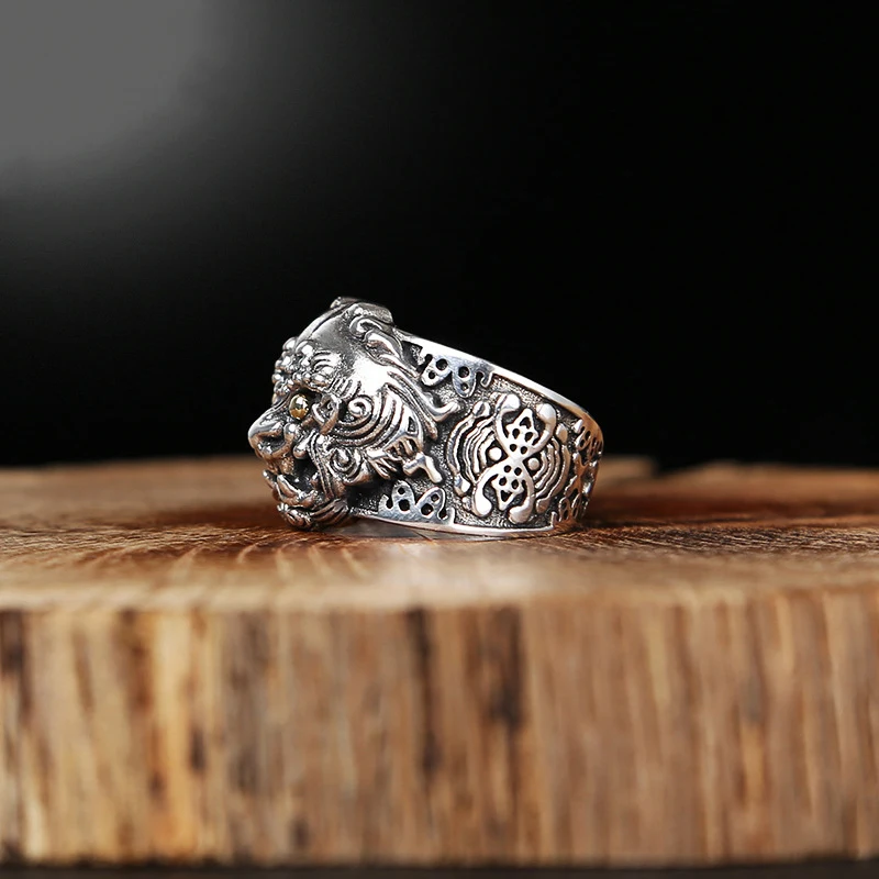 silver 925 Shiny Divine Beast stereoscopic Exquisite Pixiu mens rings Retro Trend Domineering ring Party Jewelry for women Gifts