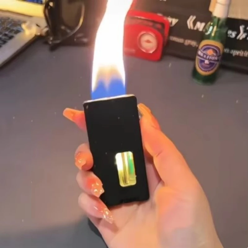 2026 NEW Open Fire Butane Gas Metal Lighter LED Visible Gas Window Sensing Shake Ignition Electric Lighter Smoking Men's Gift