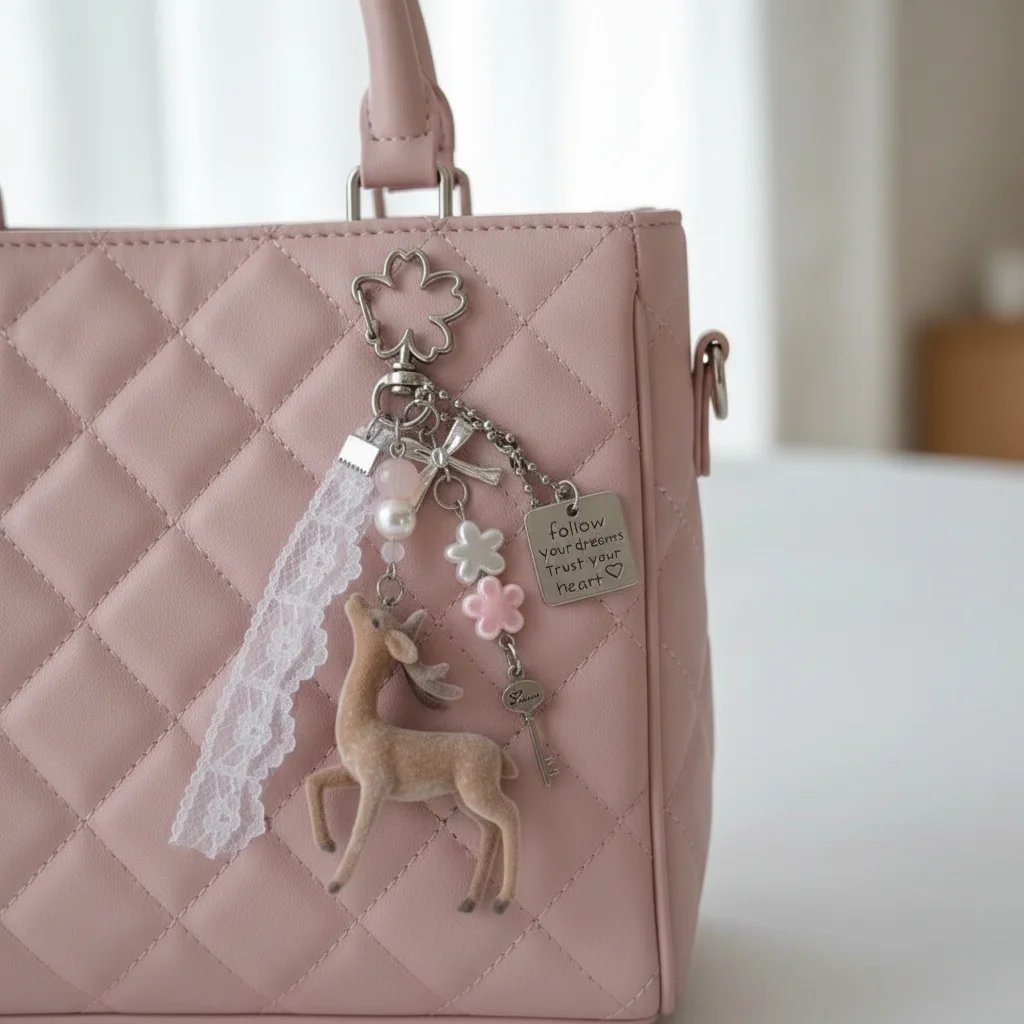 Cute Portable Deer Keychain 11.5cm Length Korean Style Phone Charms Handmade DIY Bead Case