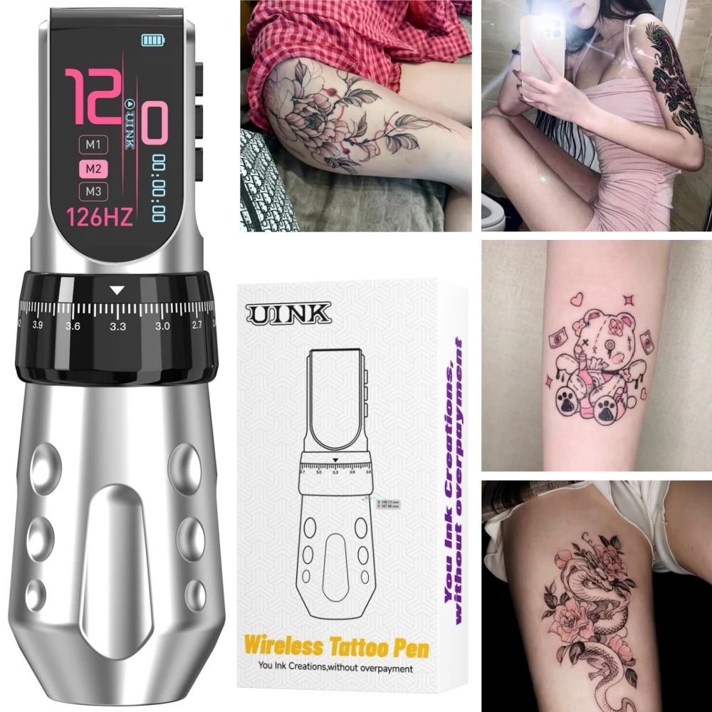 DQFART T9Pro Silvery Professional Tattoo Artists Colorful Led Digltal Display Electric Wireless Tattoo Machine Pen Accessories