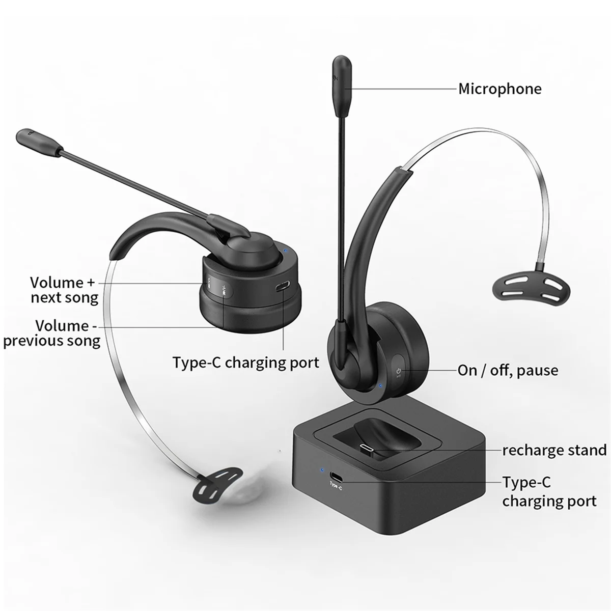 A59E On Ear Headset BT 5.4 Wireless Headphone Call Center Headband Earphone with Noise Cancelling Mic