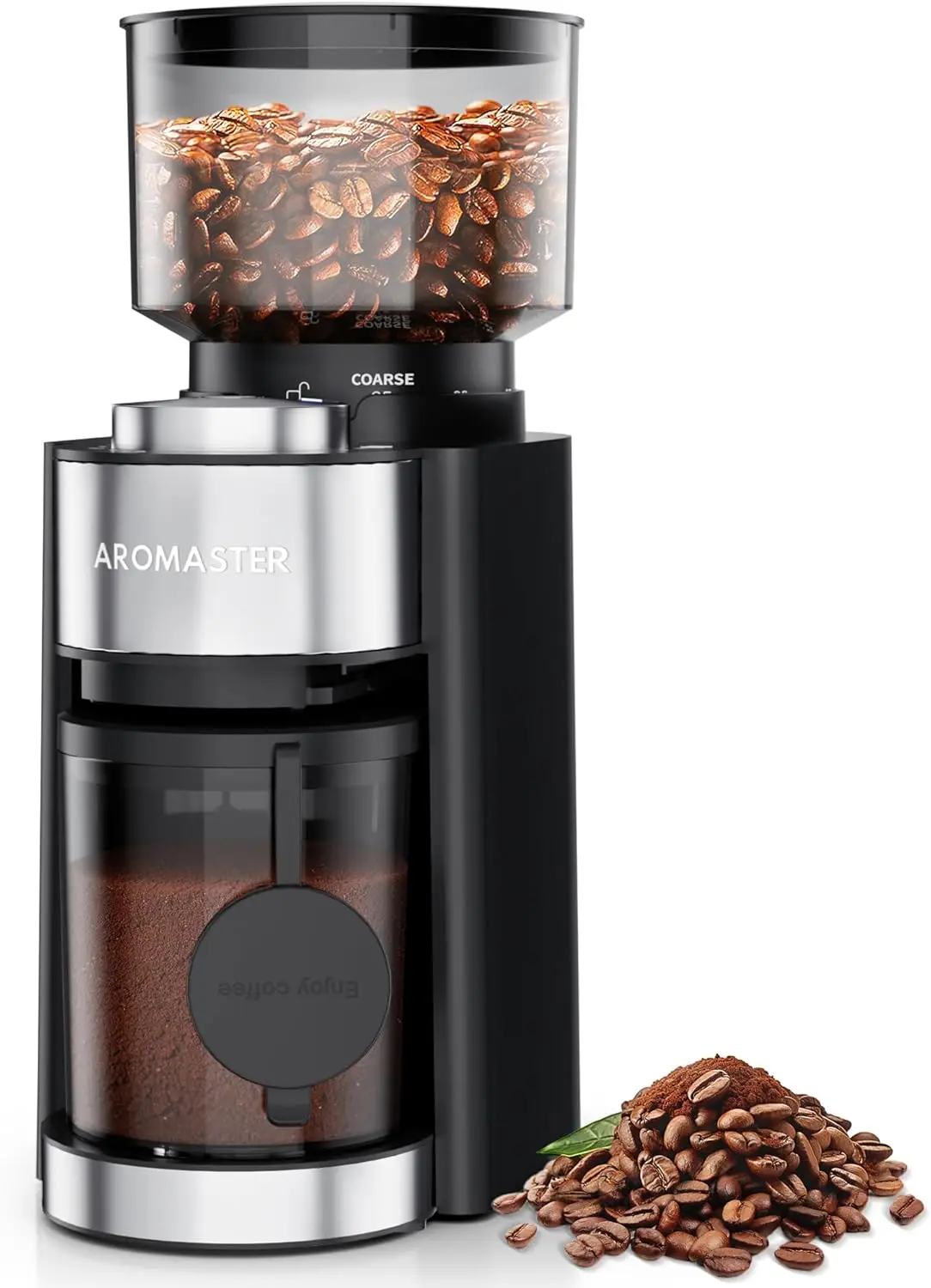 

Conical Burr Coffee Grinder with 25 Settings, Adjustable Timer for 2-12 Cups, Includes Cleaning Brush and Anti-static Design
