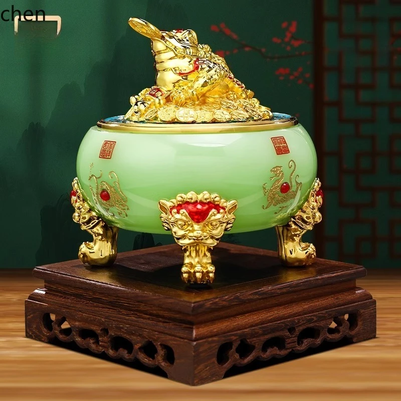 CZ eight-sided golden toad ornament, glass treasure bowl, office decoration, front desk, cashier counter, opening gift