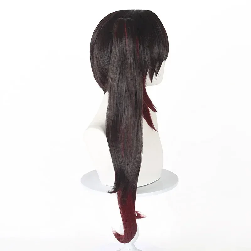 Peluca de Cosplay de fuegos artificiales de ferrocarril de cielo estrellado plegado, cola de caballo doble roja oscura, peluca larga y recta sintética, peluca para fiesta de chica bonita Coser
