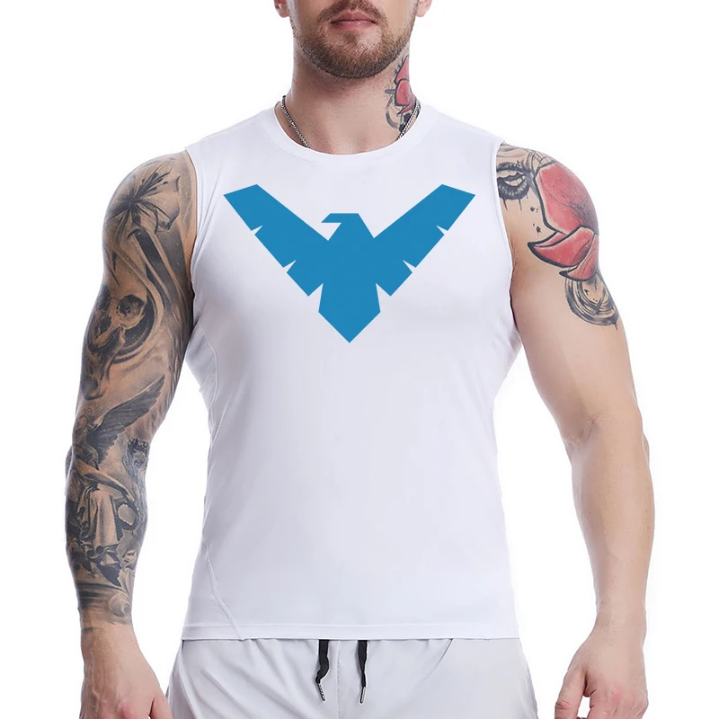 Ärmelloses Kompressionsshirt mit Totenkopf-Flügel-Print für Herren, sportliche, schnell trocknende Tanktops, Fitness-Workout-Lauf-Baselayers, Unterhemden – Detail 30