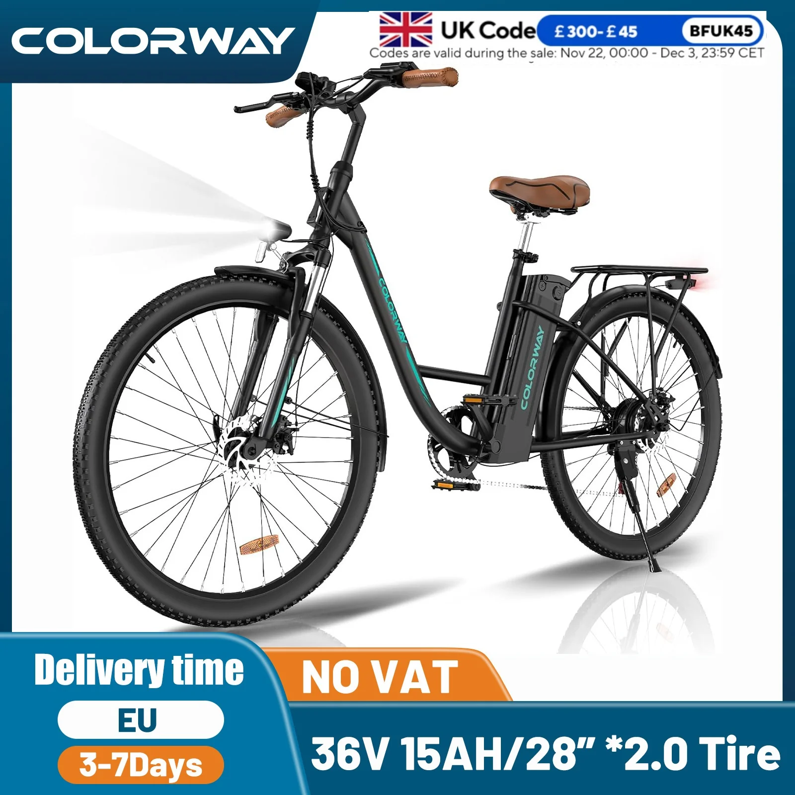 COLORWAY BK31 Electric Bike, 28 inch E Bike 250W Motor 36V 15AH Battery City E-Bike Commuter Bike for Adults