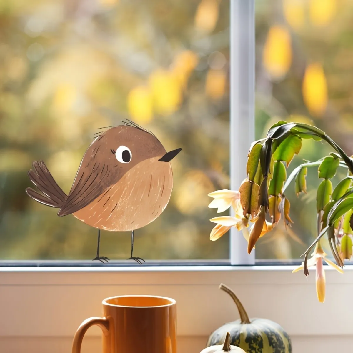 Cute mockingbird electrostatic window sticker, adhesive free and reusable, three-layer printed PVC electrostatic sticker