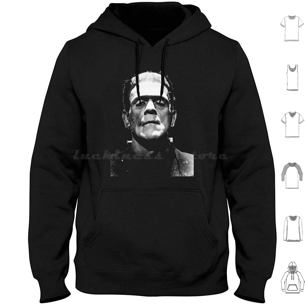 Monster Hoodies Long Sleeve Boris 1932 Frankenstein Mary Shelley Monster Classic Monster Classic Horror Scary Black And