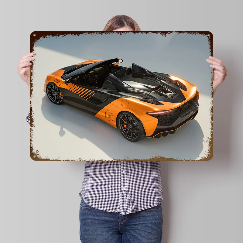 Orange and Black Sports Convertible Tinplate Poster Customized Wall Art Vintage Metal Signs Retro Plates for House Home Deco