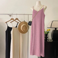 Vintage Camisole Sleeveless Mid-Calf Dress For Women Black Pink Purple White Pleated Midi Dresses Girl Evening Dresses Clothes