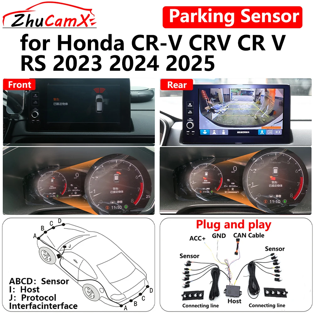 ZhuCamX for Honda CR-V CRV CR V RS 2023 2024 2025 Car Parking Sensor Front Rear Reverse Assist Reversing AID System