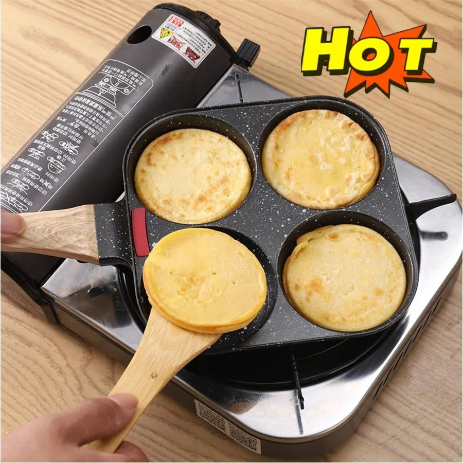 New Medical Stone Four-hole Omelette Pot Household Non-stick Flats-bottomed Egg Dumpling Pot Breakfast Egg Burger Frying Pan
