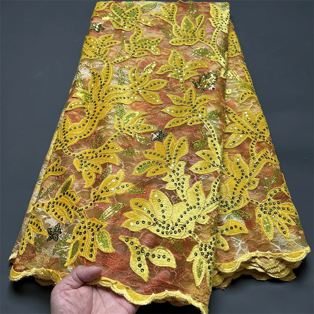 قماش دانتيل تول نيجيري أفريقي، فستان حفلات الزفاف من القطن عالي الجودة، ترتر للخياطة والتطريز، 5 ياردات، XL099,2025 #6