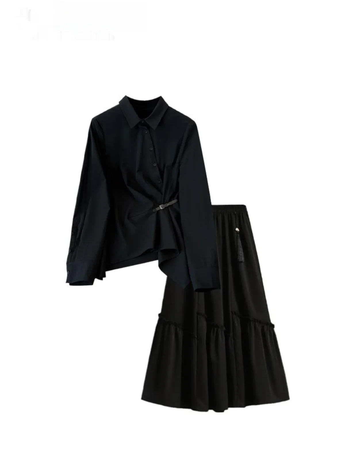 

Ele plus Size Women's Faion Set Long Sve irt And Midi Skirt Two Piece Suit Autumn Collection Slimming Trendy Outfit