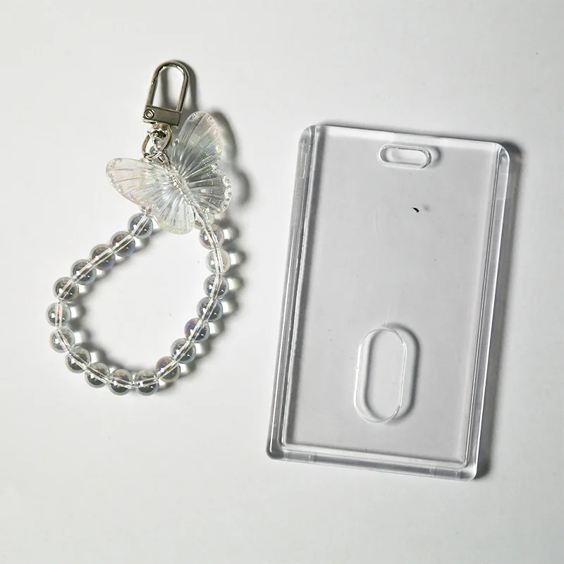 1Style 1Pcs/bag Crystal Butterfly Keychain Slipcover Transparent Acrylic Card Holder Double Sided Small Card Bus Card ID Card