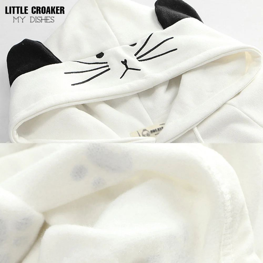 Fashion Kawaii Cat Ear Hooded Poncho Women Japanese Cute Paws Girls Casual Pullover Harajuku Cloak Fleece Loose Hooded Cape Coat