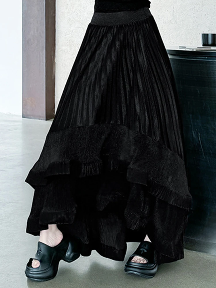 Yermora cintura alta elástica verde plissado babados elegante saia de meio corpo para mulheres solta moda maré srping verão 2025 novo