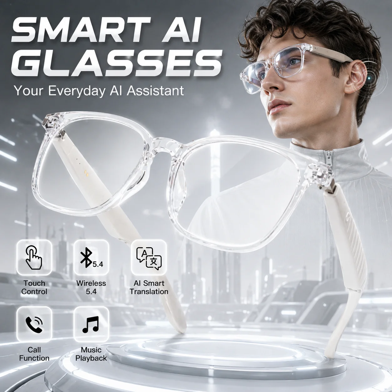 New Smart Translation Glasses with Dual Touch Audio, Casual and Versatile, Hands-Free Calling