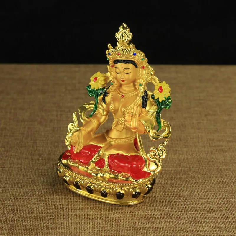 Exquisite Tibetan White Tara Buddha Gilding Statue Alloy Metal Buddhist Artwork Colored Efficacious Home Decorations