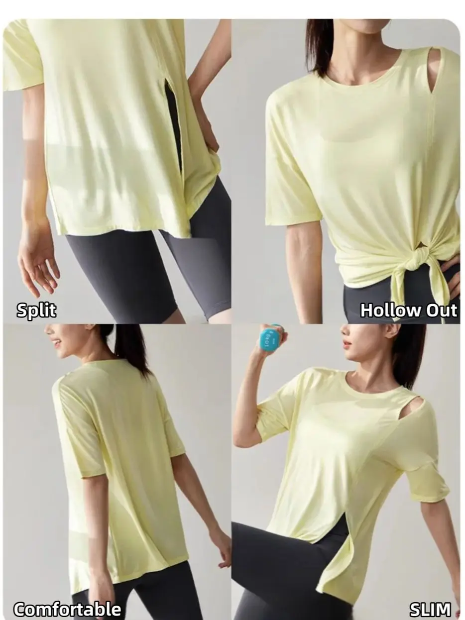 Yoga Women Tops Running Sports Thin Breathable Quick Dry Loose Short Sleeve T-Shirt Fitness Clothing Women Hollow Out Gym