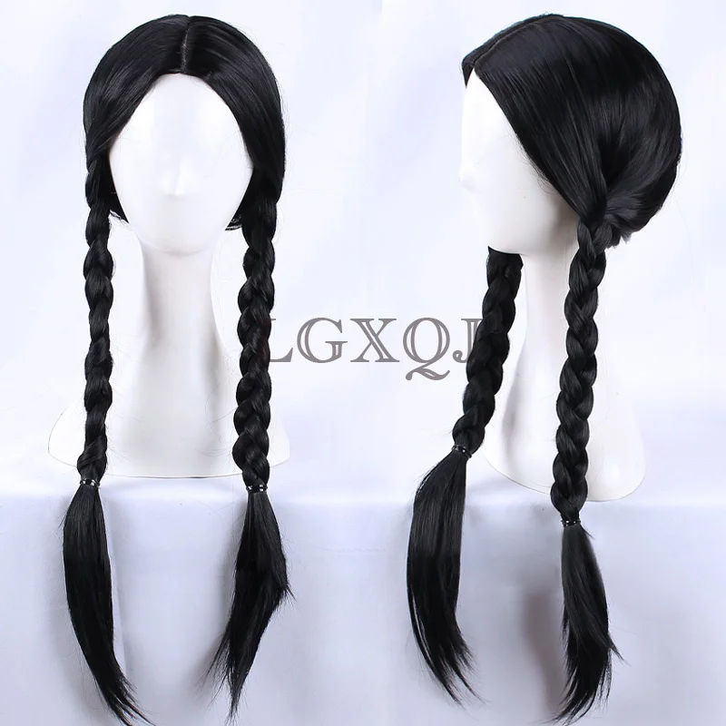 

Anime Wednesday Addams Cosplay Wig 70cm Long Black Braids Hair Heat Resistant Halloween Party Women Wigs In Stock + Free Wig Cap