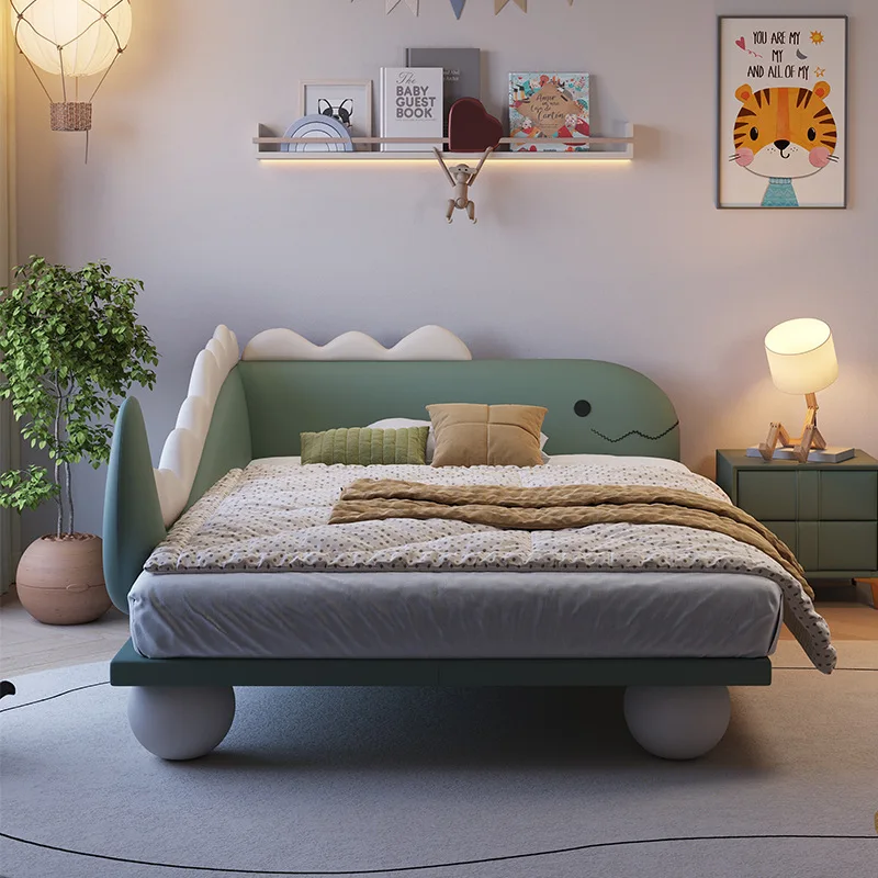 Suspension with LED light with guardrail Cartoon dinosaur small apartment, leather solid wood 1.3 meters