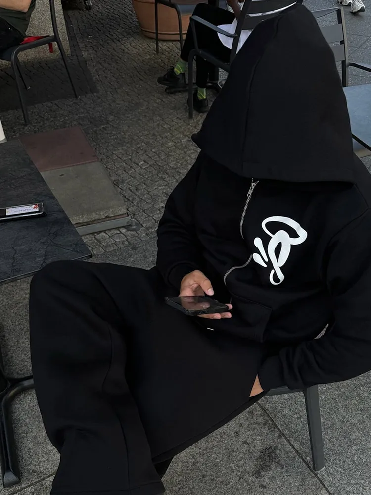 

Толстовка мужская в американском стиле, свитшот на молнии с цифровым принтом и карманами, уличный свободный уличный свитшот в стиле хип-хоп, Y2k, Осень-зима