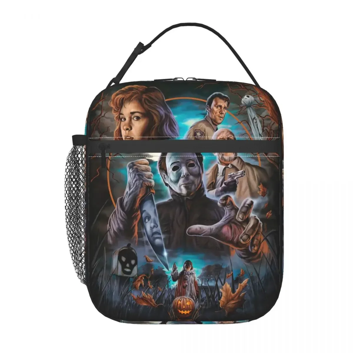 Michael Myers Knives Pumpkin Insulated Lunch Bags for School Office Halloween Horror Film Resuable Cooler Thermal Bento Box Kids