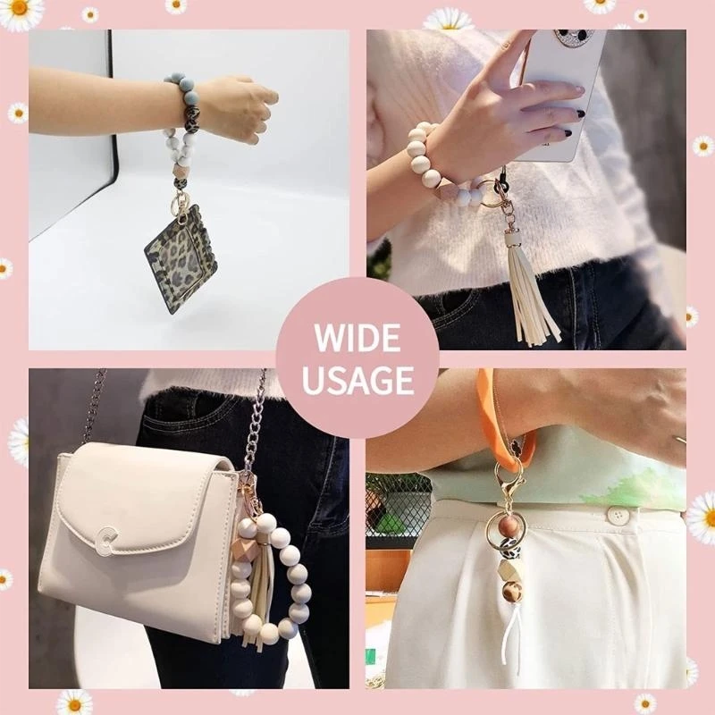 DIY 실리콘 비즈 팔찌 만들기 자동차 키 체인 탄성 열쇠 고리 술 페르시 열쇠 고리 액세서리 라운드 비즈 키트 15UB