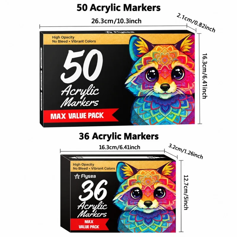 36/50Colors Dual Tip Acrylic Paint Markers,Brush&Fine Tip Acrylic Marker Pens for Rock,Wood,Glass,Fabric,Canvas,DIY Arts & Craft