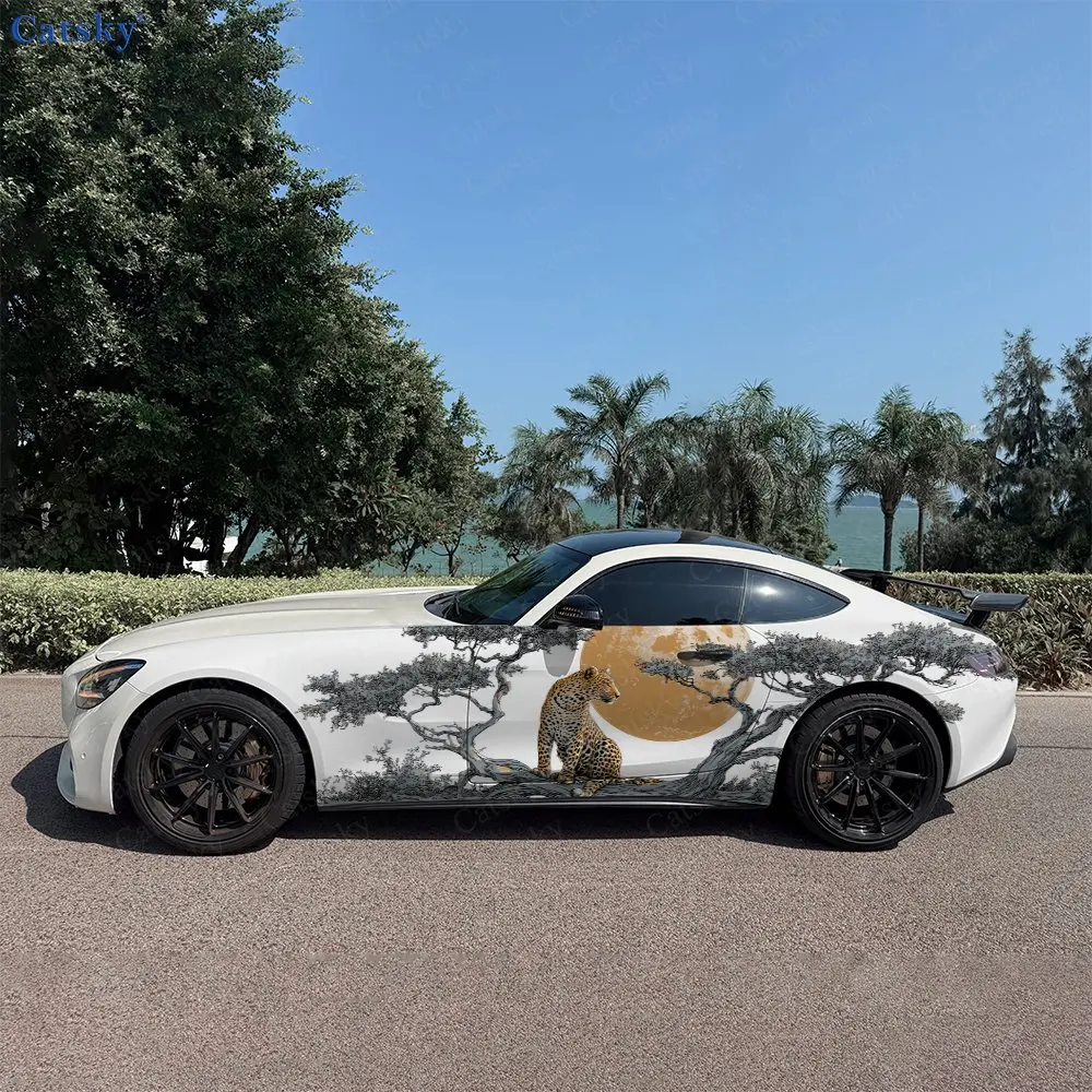 2pcs Leopard On The Tree Car Sticker Full Body Decal Decoration Cover Scratches Protect Car Decal Waterproof Car Vinyl Wraps