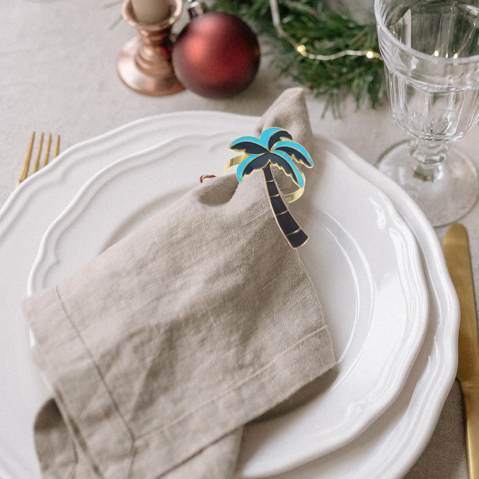 

4pcs Coconut Tree Napkin Buckles Tropical Party Decor Colorful Natural Exquisite Design For Home Restaurant Banquet