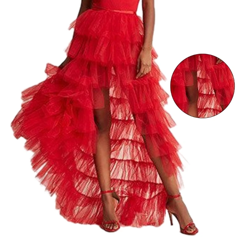 Maxi Long Tulle Skirt Detachable Overlay Overskirt High Waist Tiered Mesh Skirt P8DB