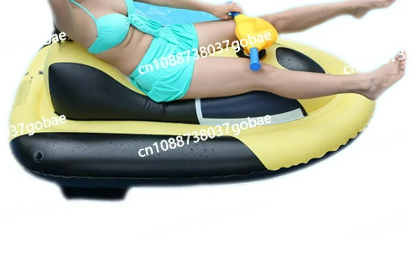 Inflatable jet skis are shaped with electric propellers, and toy floats for inflatable jet skis on water.